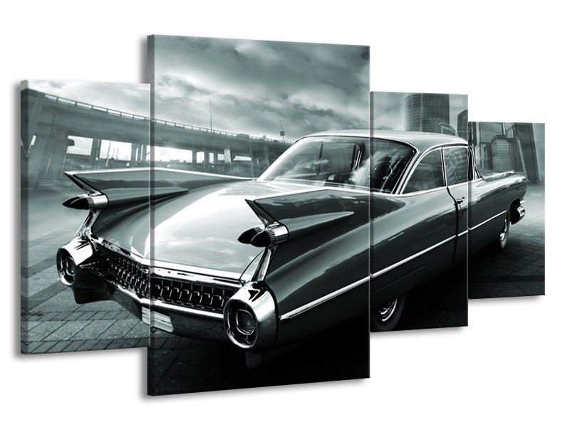 Canvas Schilderij Auto, Oldtimer | Zwart, Grijs, Groen | 160x90cm 4Luik