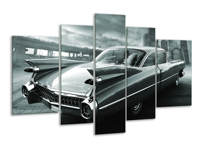 Glasschilderij Auto, Oldtimer | Zwart, Grijs, Groen | 170x100cm 5Luik