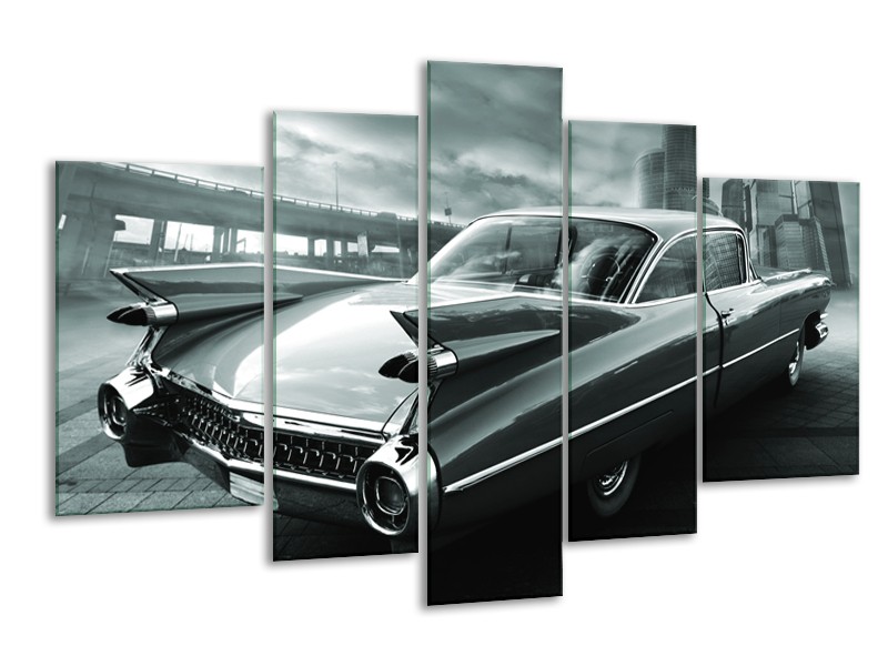 Canvas Schilderij Auto, Oldtimer | Zwart, Grijs, Groen | 170x100cm 5Luik