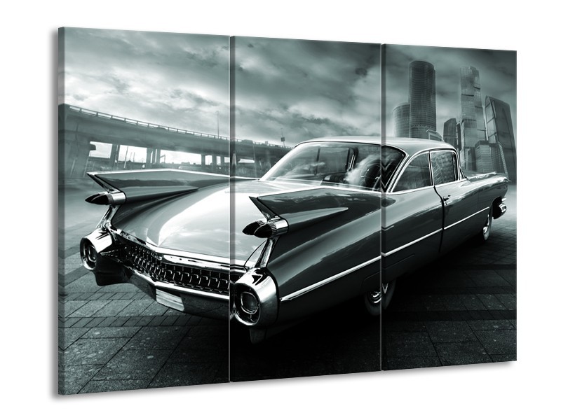 Canvas Schilderij Auto, Oldtimer | Zwart, Grijs, Groen | 60x90cm 3Luik