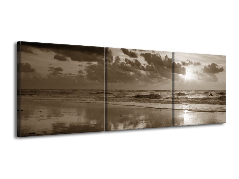 Glasschilderij Zee | Sepia | 150x50cm 3Luik