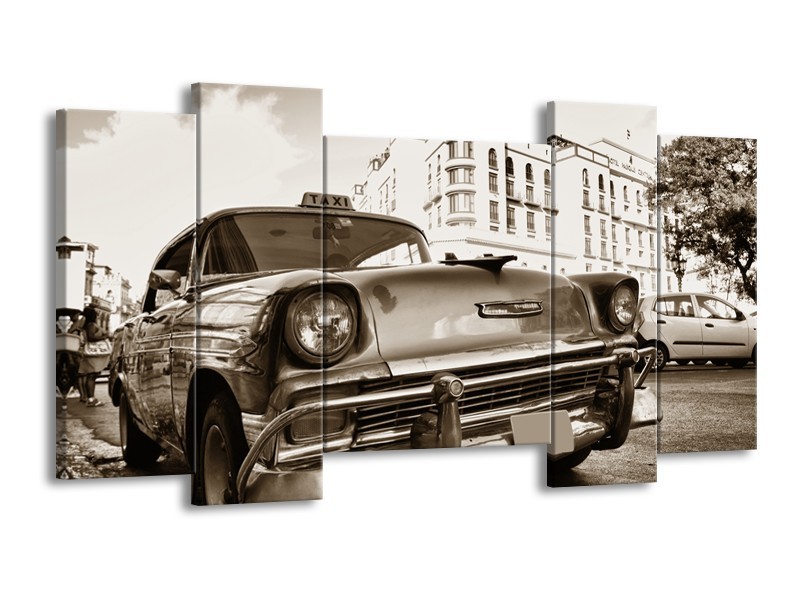 Canvas Schilderij Auto, Oldtimer | Sepia | 120x65cm 5Luik