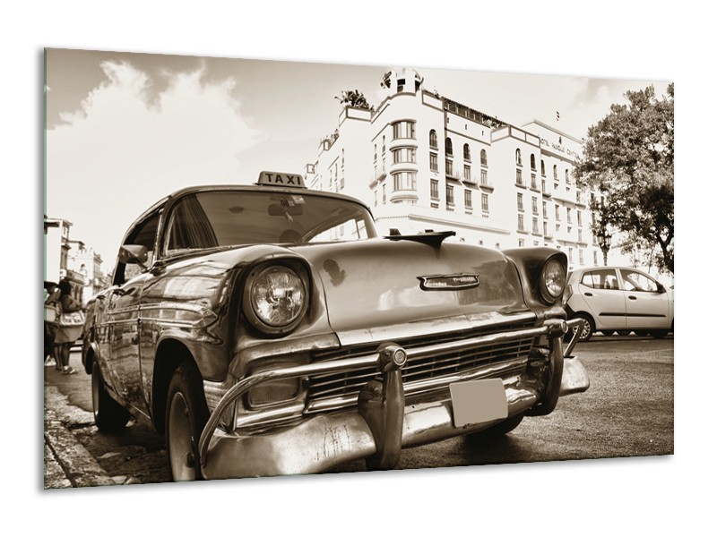 Glasschilderij Auto, Oldtimer | Sepia | 120x70cm 1Luik