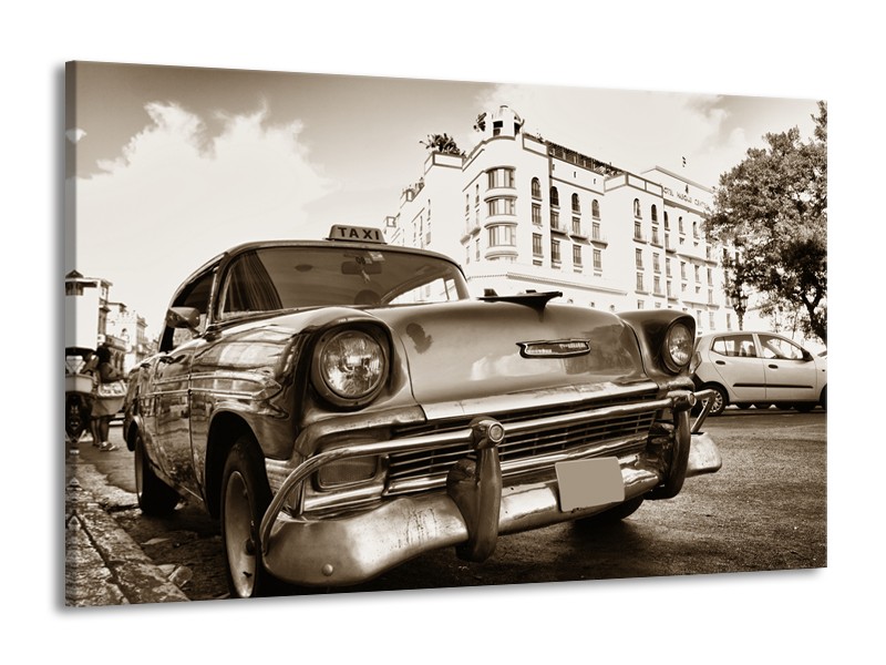 Canvas Schilderij Auto, Oldtimer | Sepia | 140x90cm 1Luik