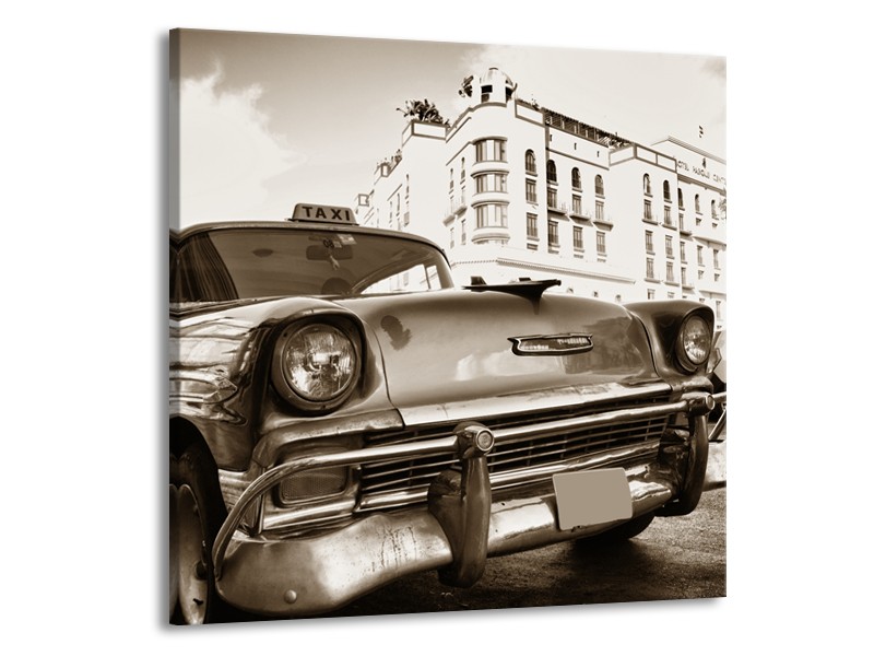 Glasschilderij Auto, Oldtimer | Sepia | 50x50cm 1Luik