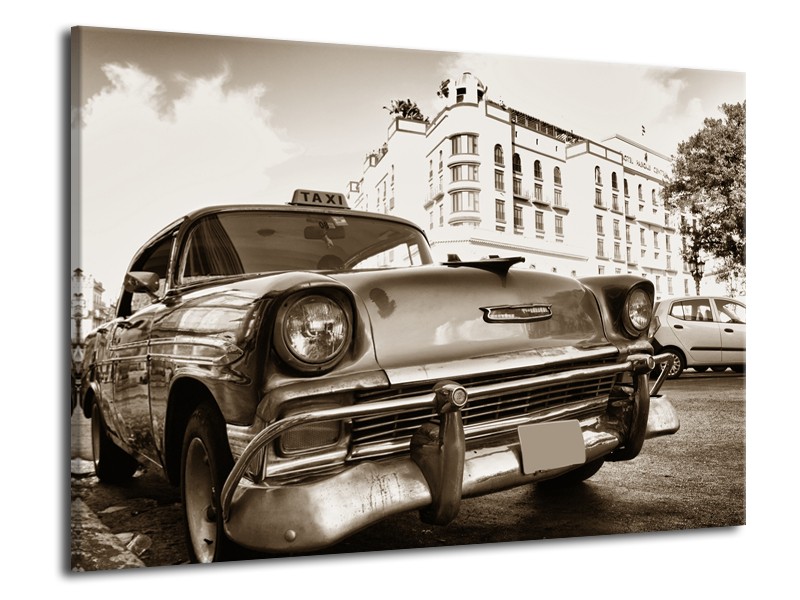 Canvas Schilderij Auto, Oldtimer | Sepia | 70x50cm 1Luik