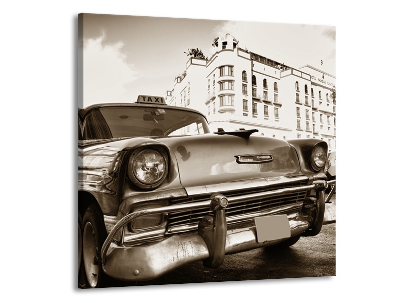 Canvas Schilderij Auto, Oldtimer | Sepia | 70x70cm 1Luik