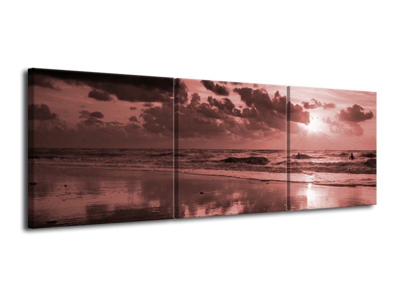 Glasschilderij Zee | Bruin, Rood | 120x40cm 3Luik