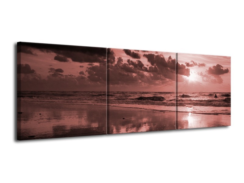 Canvas Schilderij Zee | Bruin, Rood | 120x40cm 3Luik