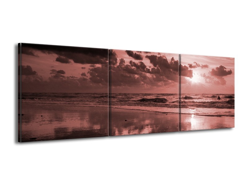 Glasschilderij Zee | Bruin, Rood | 150x50cm 3Luik