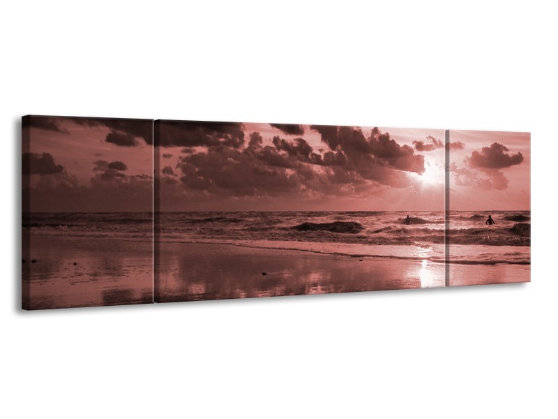 Glasschilderij Zee | Bruin, Rood | 170x50cm 3Luik