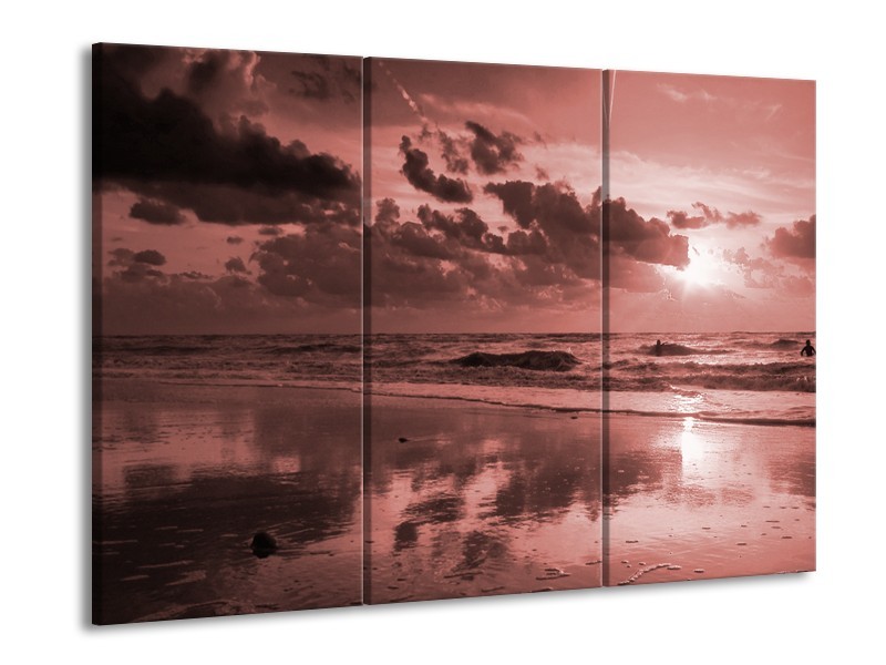 Glasschilderij Zee | Bruin, Rood | 60x90cm 3Luik