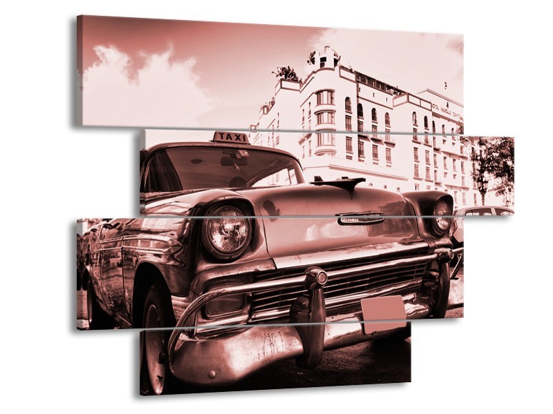 Canvas Schilderij Auto, Oldtimer | Bruin, Rood | 115x85cm 4Luik