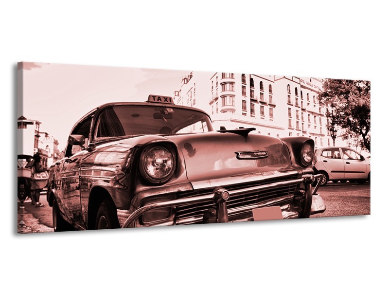 Canvas Schilderij Auto, Oldtimer | Bruin, Rood | 145x58cm 1Luik