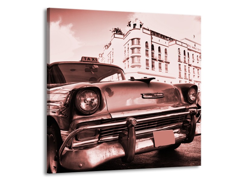 Canvas Schilderij Auto, Oldtimer | Bruin, Rood | 50x50cm 1Luik