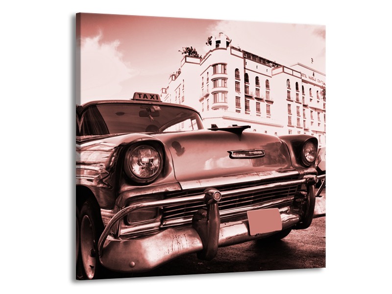 Canvas Schilderij Auto, Oldtimer | Bruin, Rood | 70x70cm 1Luik