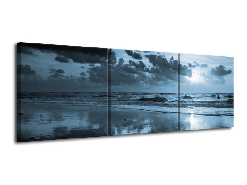 Canvas Schilderij Zee | Blauw | 120x40cm 3Luik