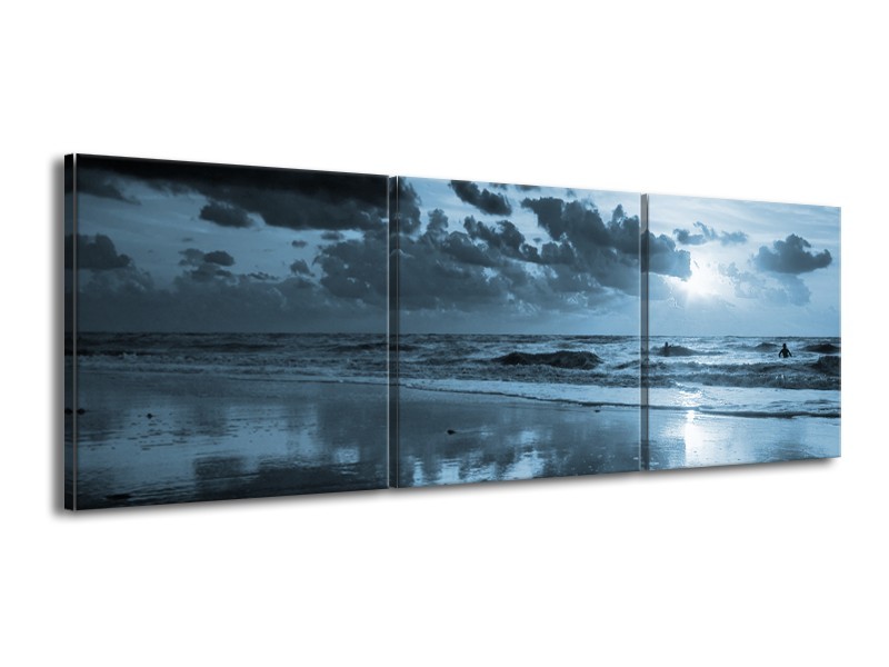 Canvas Schilderij Zee | Blauw | 150x50cm 3Luik