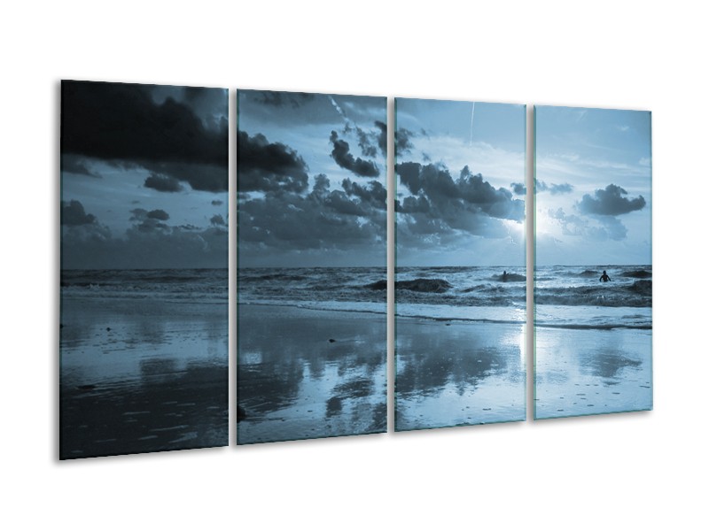 Canvas Schilderij Zee | Blauw | 160x80cm 4Luik