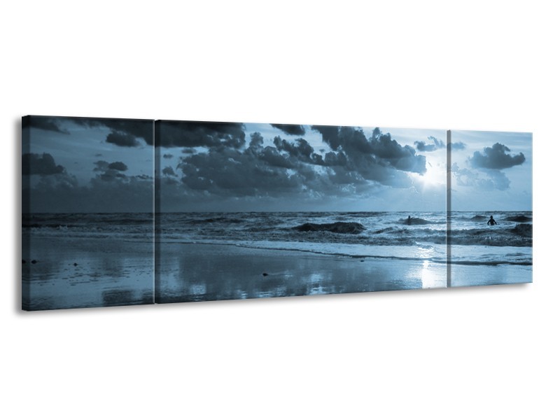 Canvas Schilderij Zee | Blauw | 170x50cm 3Luik