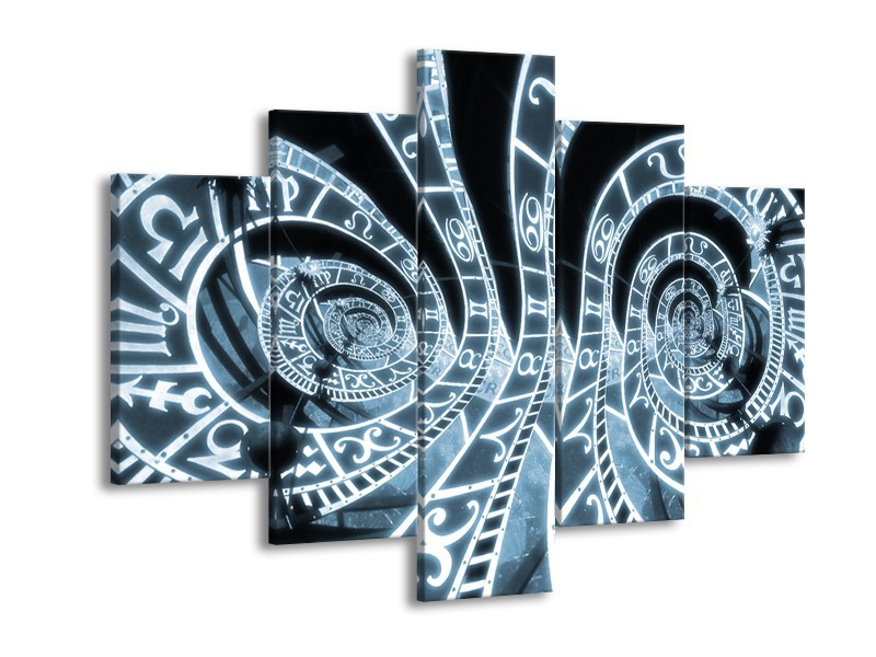 Canvas Schilderij Abstract | Blauw, Zwart | 150x105cm 5Luik