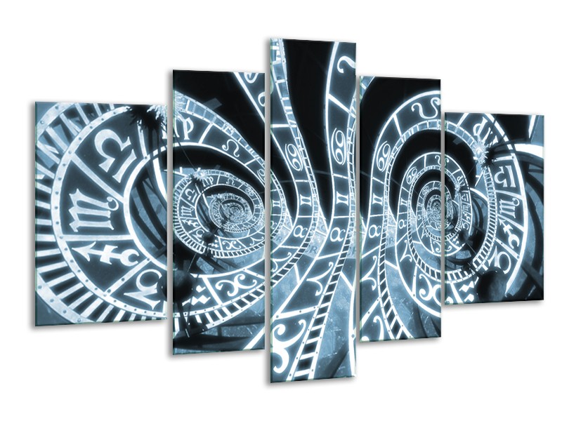 Canvas Schilderij Abstract | Blauw, Zwart | 170x100cm 5Luik