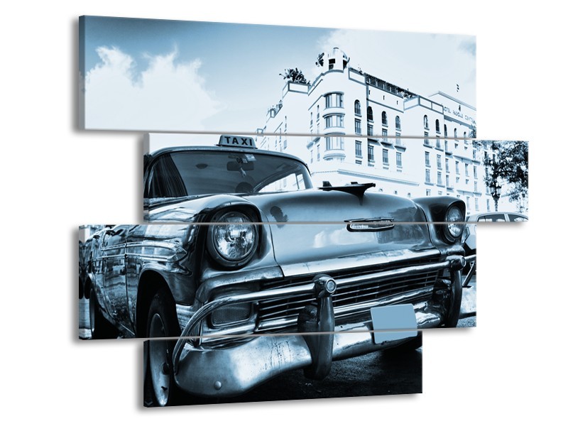 Canvas Schilderij Auto, Oldtimer | Blauw | 115x85cm 4Luik