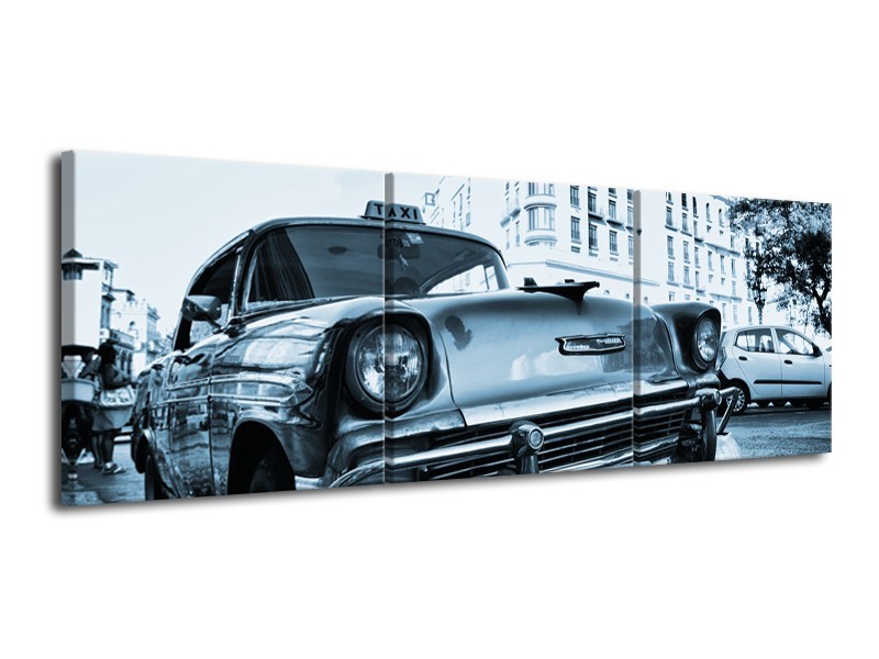 Glasschilderij Auto, Oldtimer | Blauw | 120x40cm 3Luik