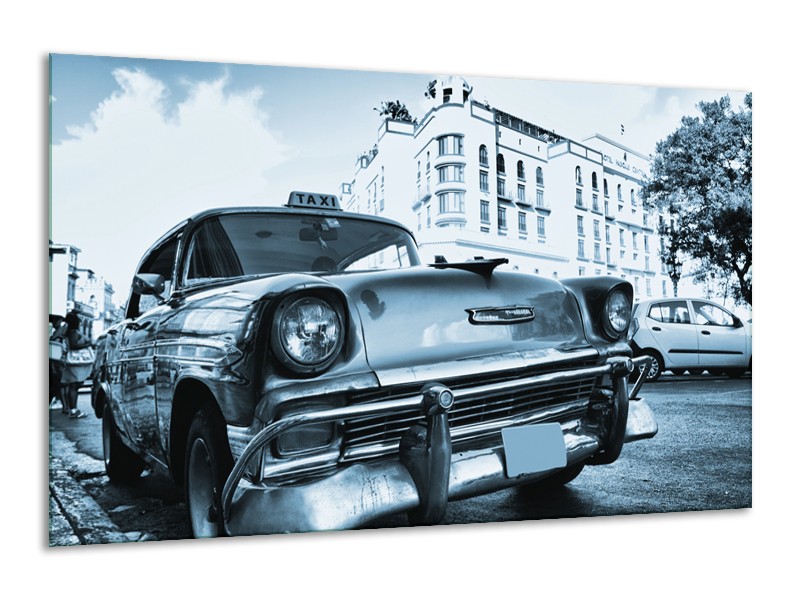 Glasschilderij Auto, Oldtimer | Blauw | 120x70cm 1Luik