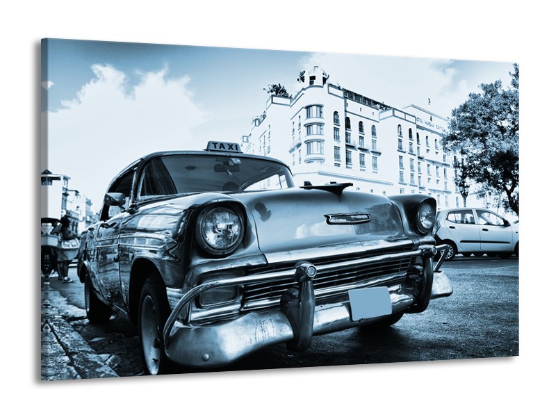 Canvas Schilderij Auto, Oldtimer | Blauw | 140x90cm 1Luik