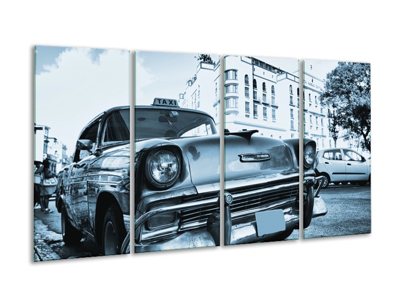 Glasschilderij Auto, Oldtimer | Blauw | 160x80cm 4Luik