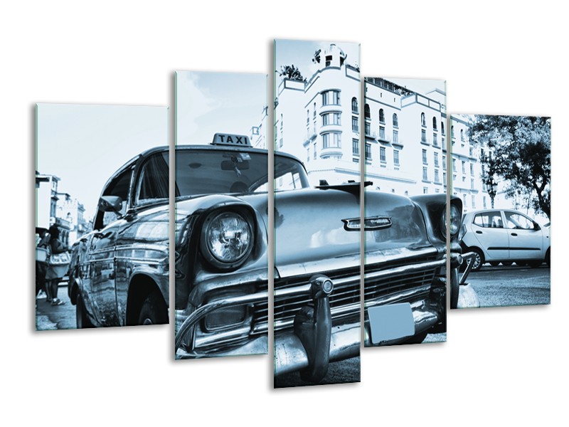 Canvas Schilderij Auto, Oldtimer | Blauw | 170x100cm 5Luik