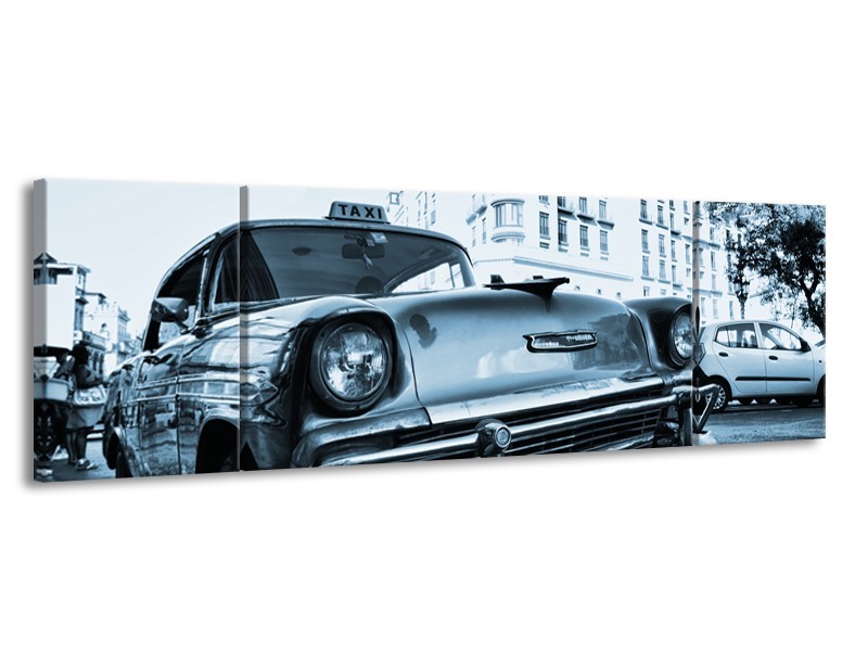 Glasschilderij Auto, Oldtimer | Blauw | 170x50cm 3Luik