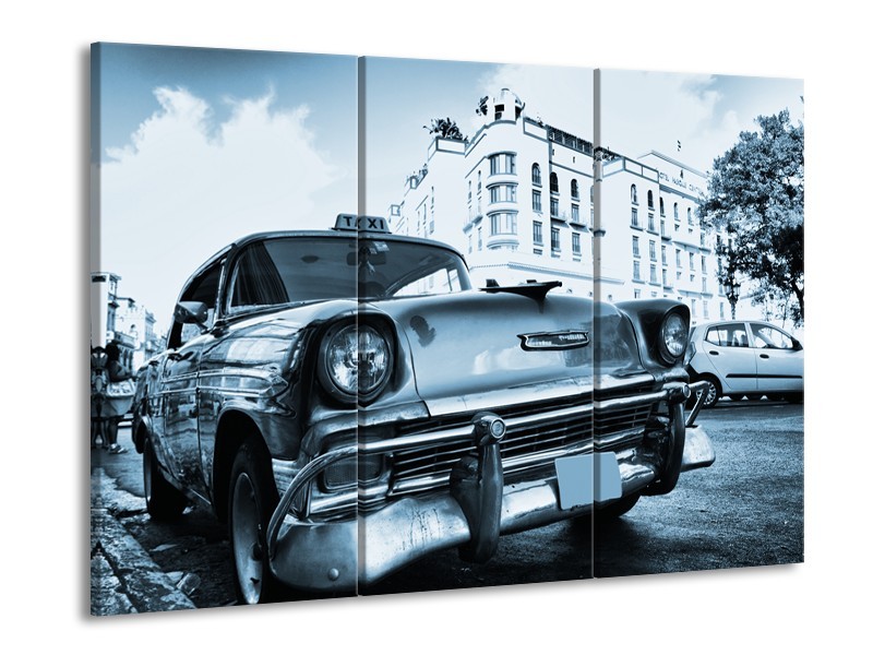 Canvas Schilderij Auto, Oldtimer | Blauw | 60x90cm 3Luik
