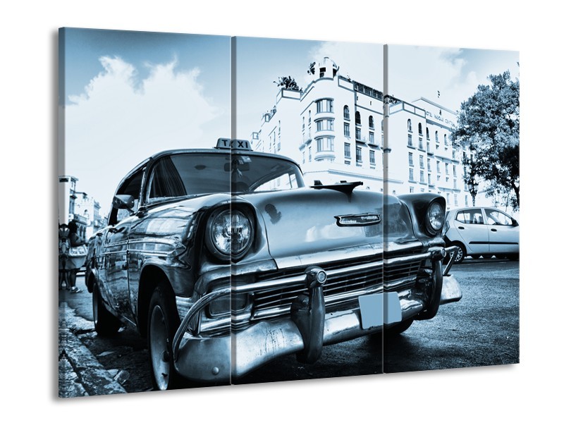 Glasschilderij Auto, Oldtimer | Blauw | 60x90cm 3Luik