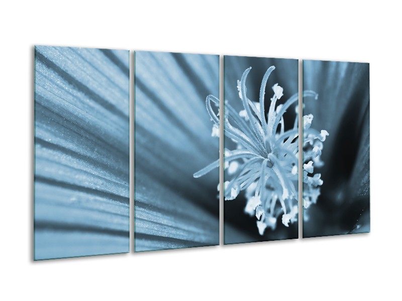 Canvas Schilderij Bloem | Blauw | 160x80cm 4Luik