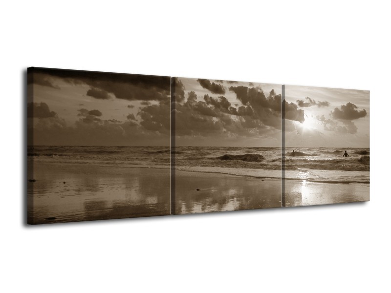 Glasschilderij Zee | Sepia | 120x40cm 3Luik