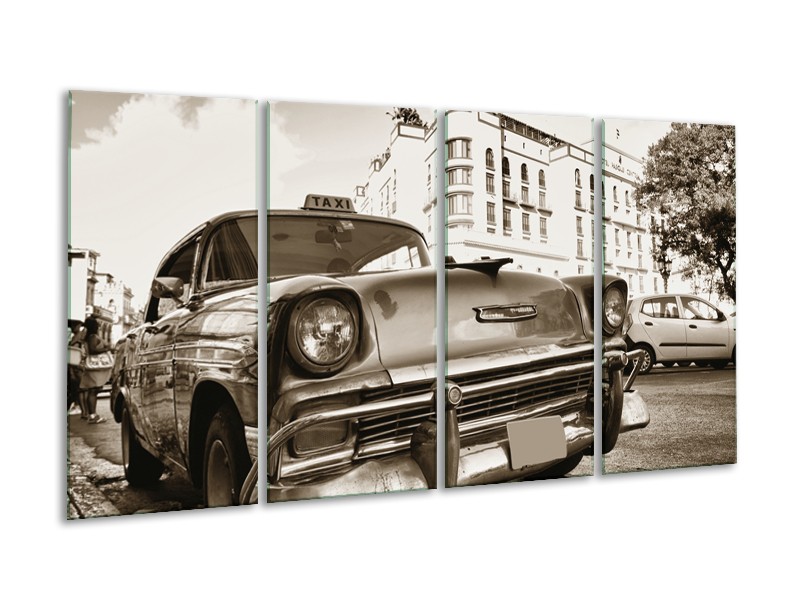 Canvas Schilderij Auto, Oldtimer | Sepia | 160x80cm 4Luik