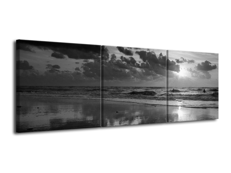 Canvas Schilderij Zee | Zwart, Grijs | 120x40cm 3Luik