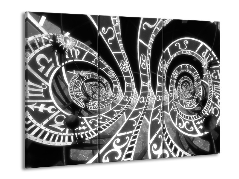 Canvas Schilderij Abstract | Zwart, Grijs, Wit | 60x90cm 3Luik