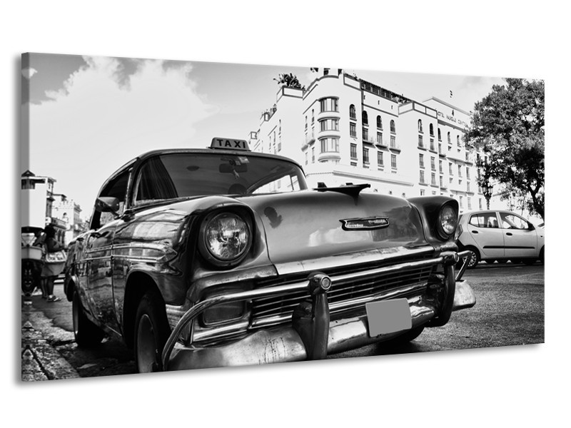 Canvas Schilderij Auto, Oldtimer | Zwart, Grijs, Wit | 170x90cm 1Luik