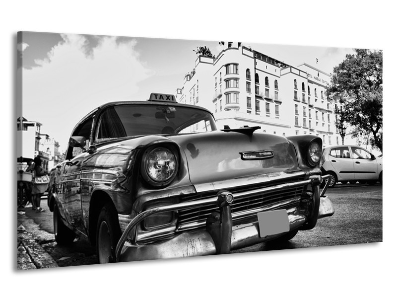 Canvas Schilderij Auto, Oldtimer | Zwart, Grijs, Wit | 190x100cm 1Luik