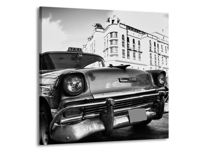 Canvas Schilderij Auto, Oldtimer | Zwart, Grijs, Wit | 50x50cm 1Luik