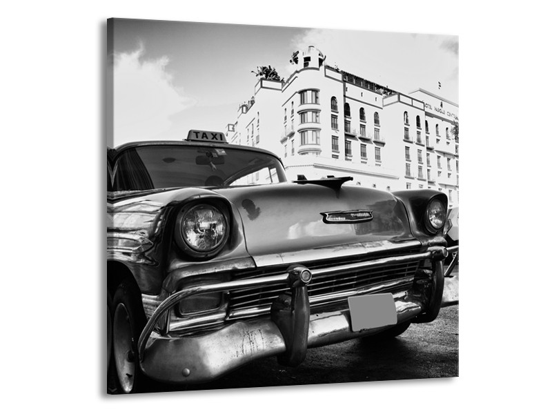 Canvas Schilderij Auto, Oldtimer | Zwart, Grijs, Wit | 70x70cm 1Luik