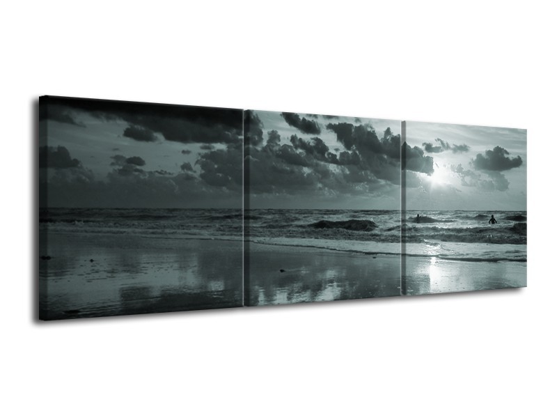 Glasschilderij Zee | Grijs, Groen | 120x40cm 3Luik