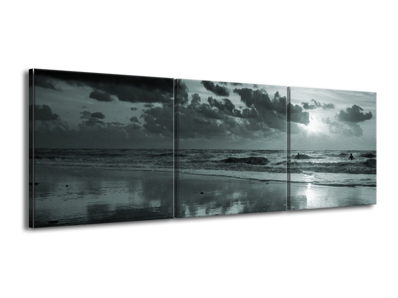 Glasschilderij Zee | Grijs, Groen | 150x50cm 3Luik