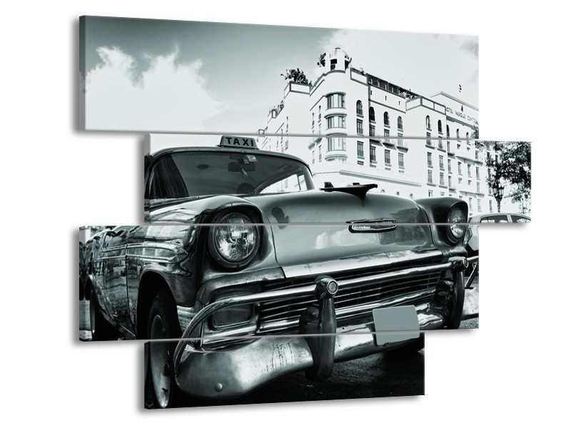 Canvas Schilderij Auto, Oldtimer | Grijs, Groen, Wit | 115x85cm 4Luik