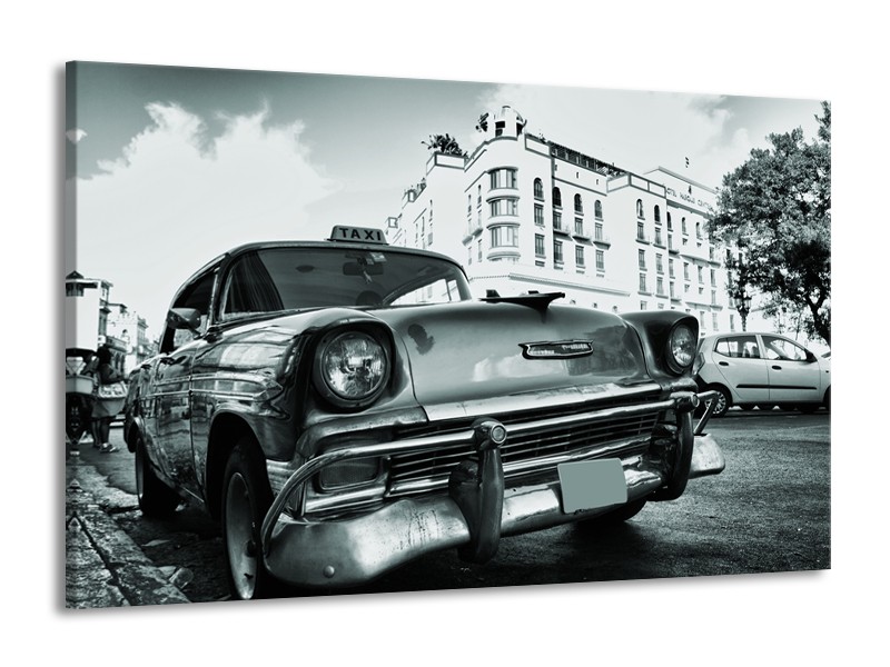 Canvas Schilderij Auto, Oldtimer | Grijs, Groen, Wit | 140x90cm 1Luik