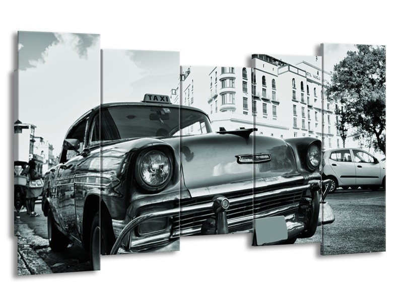 Canvas Schilderij Auto, Oldtimer | Grijs, Groen, Wit | 150x80cm 5Luik