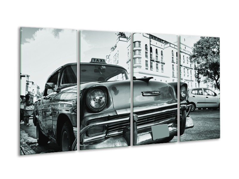 Glasschilderij Auto, Oldtimer | Grijs, Groen, Wit | 160x80cm 4Luik